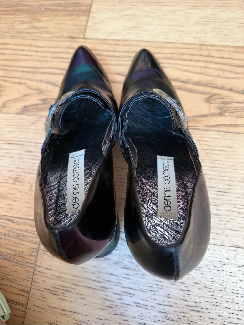 Dennis Comeau Iridescent Pointed Toe Low Heels in Black/Purple